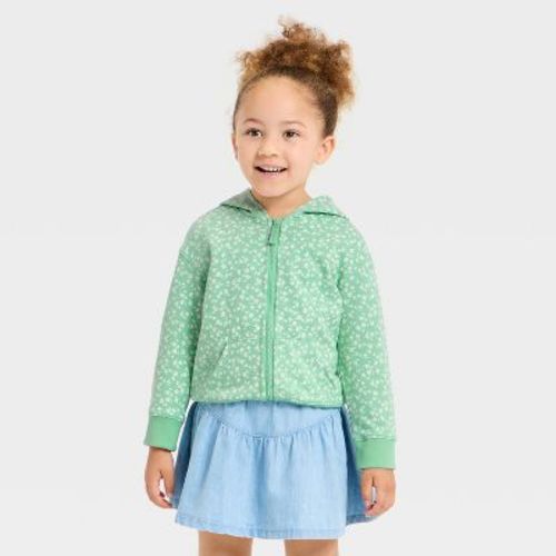 Toddler Girls' Floral French Terry Hoodie - Cat & Jack™ Mint 4T