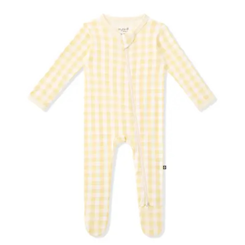 Zippered Footie in Gingham Chamomile, 6-12 Months