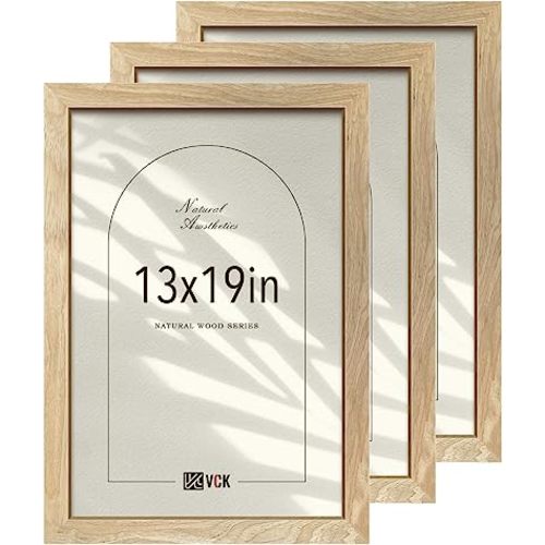 VCK 13x19 Poster Frame 3 Pack, Natural Solid Wood Picture Frames with Exclusive Wood Grain, Wall Hanging