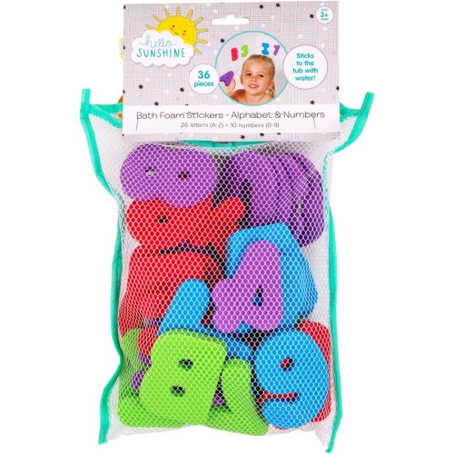 Hello Sunshine Bath Foam Stickers 36 Pieces - Letters & Numbers