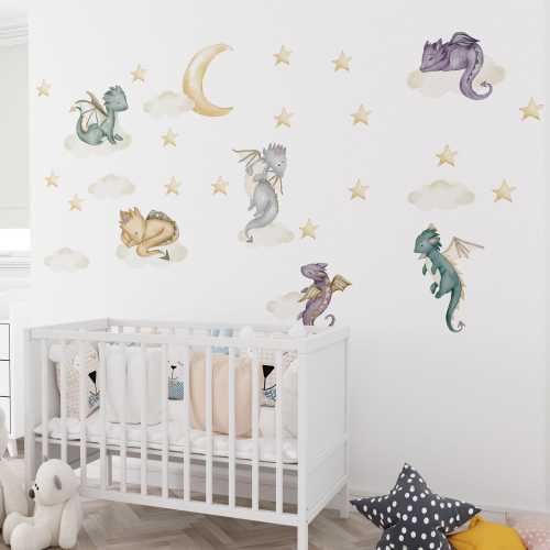 dragon nursery decals, dragon wall decal, Baby Room Wall, dragon nursery, cute dragon decal, wall decal kids, Kids Wall Stickers