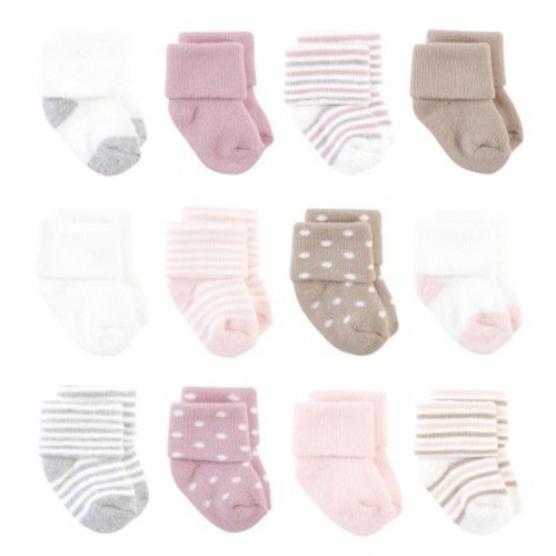 Hudson Baby Basics Infant Baby Cozy Terry Baby Sock 12-Pack, Blush Dot Delight, 0-6 Months