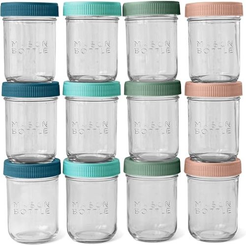 Mason Bottle 8oz Breast Milk Storage Jars (12-Pack) – Reusable Glass Baby Food Containers with Lid for Baby Formula & Breastmilk – Airtight, Stackable, Freezable