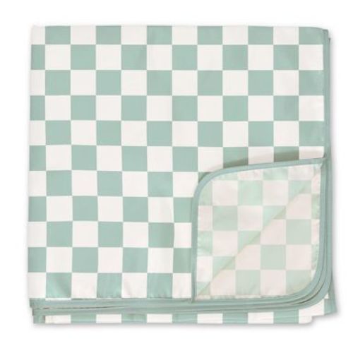 Tiny Twinkle Mess-Proof Splat Mats for Under High Chairs or Table Cover for Art Projects for Baby and Toddler (51" x 51", Sage Checkers)