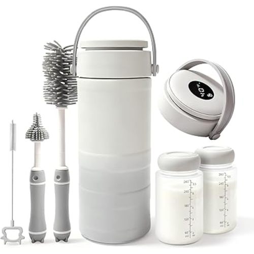 Portable Breast Milk Cooler – HOKORIIKU 22oz Breastmilk Chiller with Temp Display, 360° Total Cooling Keeps Fresh 24H, Large-Capacity for Travel/Outdoor, Set Includes + Brush 2 Milk Bottles