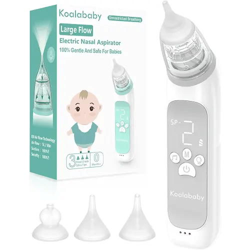 Koalababy Large Flow Electric Nasal Aspirator, 2023 Newest Nose Sucker for Baby, Booger Sucker, Nose Cleaner for Toddlers with 3 Silicone Tips, 3 Suction Levels, Music & Light Soothing Function