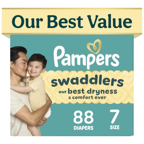 Pampers Swaddlers Diapers, Size 7 (26-50 lbs), 88 Count, Hypoallergenic, Absorbent, Keeps Baby Dry and Comfortable, Skin Safe Disposable Baby Diaper