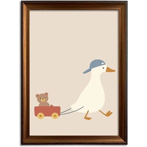 Framed Funny Goose Pulling Toy Wall Decor Pictures Nursery Artwork Print