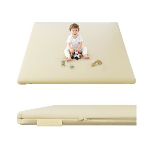 COMOMY Vegan Leather Baby Play Mats for Floor, 50 x 50 Play Mat for Playpen, Thickened High-Density Foam Playmats for Babies and Toddlers - Extra Soft and Resilient, Easy to Wipe Clean, Ivory