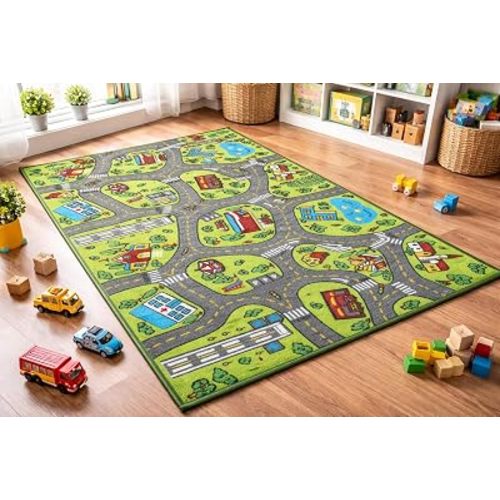 Kids Carpet Playmat Rug City Life Great for Playing with Cars and Toys - Play Learn and Have Fun Safely - Kids Baby Children Educational Road Traffic Play Mat for Bedroom Play Room Game Safe Area