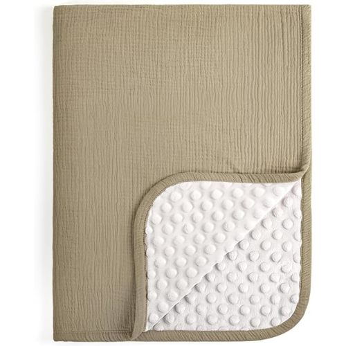 lulumoon Baby Blankets for Newborn Unisex: Thermal Minky Dotted Backing - Muslin Receiving Blanket for Baby Essential & Registry Gift 30"x40"(Olive)