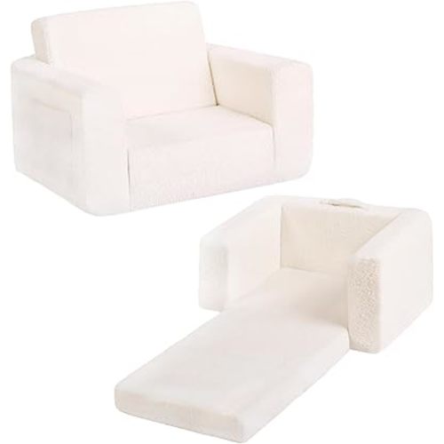 Tiita Kids Sofa, 2-in-1 Kids Chair, Convertible Children Couch to Lounger, Flip Out Kid Sofas Chair, Children Armrest Chairs Couch, Folding Kids Play Sofa for Girl or Boy (Beige)