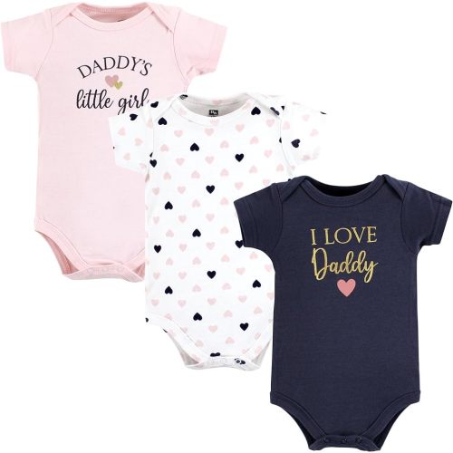 Hudson Baby Unisex Baby Cotton Bodysuits, Girl Daddy Pink Navy, 3-6 Months