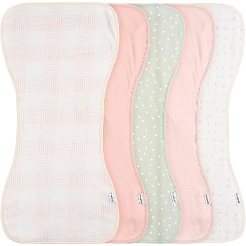 Gerber Baby Unisex Burp Cloths 5-Pack, Pink, Size 10.5" x 21"