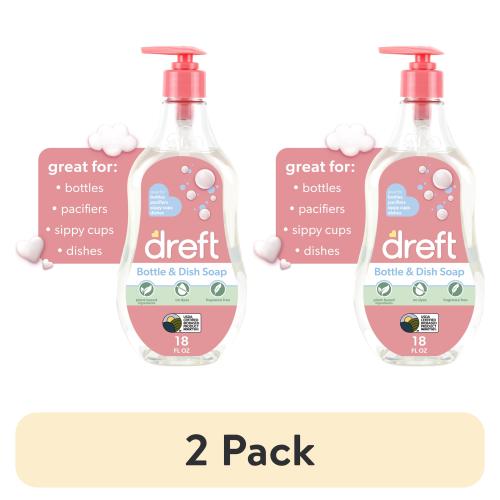 (2 pack) Dreft Plant-Based Liquid Dish Soap and Dishwashing Detergent for Baby Bottle, Fragrance Free Baby Essentials, 18 fl oz