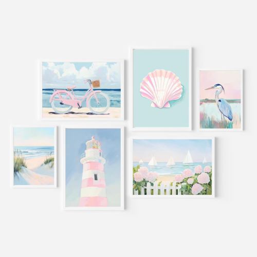 Pink Preppy Coastal Gallery Wall Set: Pastel Beach House Art Bundle (Printable Digital Download)