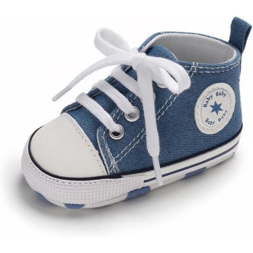 Unisex Baby Boys Girls Shoes, Newborn Infant Non-Slip Canvas Denim High Top Sneakers, Toddler First Walkers Shoes