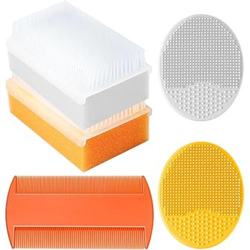 Cradle Cap Brush for Babies, Baby Bath Essentials with Silicone Scrubber Bath Sponge Dual-Sided Comb for Newborns Toddlers Boys Girls (Orange, Set of 5)