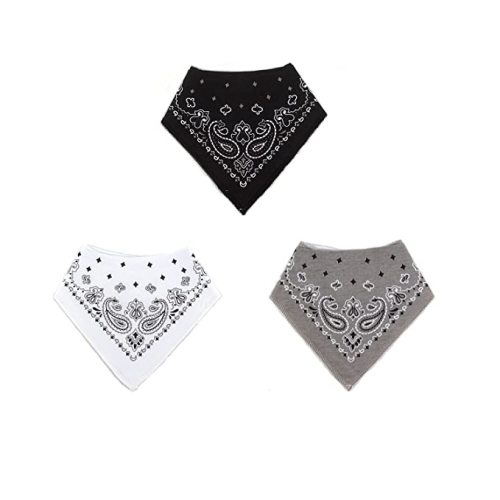 LNGLAT 3-Pack Baby Bandana Drool Bibs for Boys and Girls with Adjustable Snaps, Organic Cotton Soft and Absorbent Toddler Baby Paisley Pattern Bibs for Drooling and Teething - Color 2