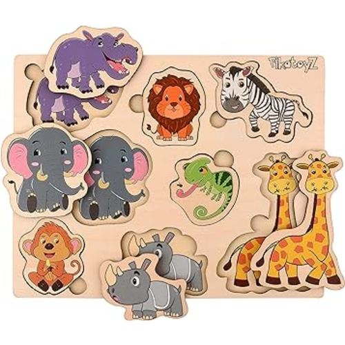 Pikatoyz Wooden Puzzles for Toddlers 1-3. Ideal Montessori Puzzle Gifts for Kids. Wooden Toys for 1 + Year Old of Jungle Animals Puzzles. Baby Puzzles for Toddlers. Educational and Learning Toys.