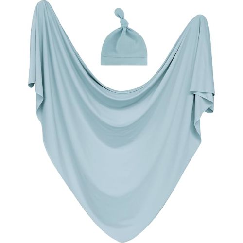MairMore Newborn Swaddle Blanket & Beanie Set, Baby Receiving Blanket