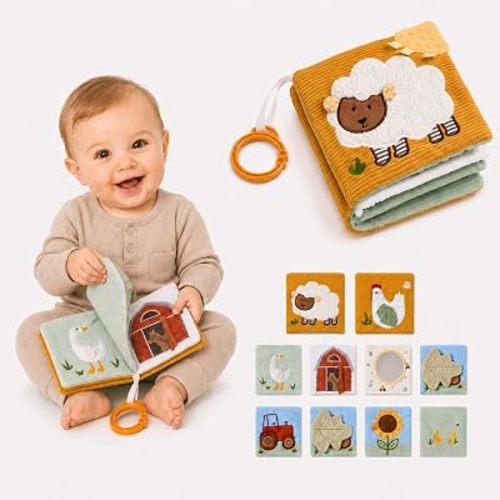 let's make Montessori Baby Books Toys, Touch Feel Cloth Crinkle Books for Babies, Sensory Book for Babies 0-6, 6-12 & 12-18 Months, Newborn, Infant, Shower Gift, Busy Book Toy, Safe Mirror, Teething