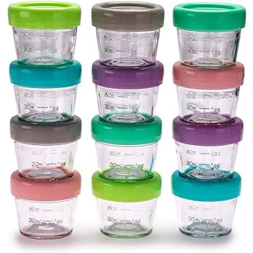 melii Glass Baby Food Freezer Jars, Snack Container with Lids, BPA Free, Microwave & Dishwasher Safe (4oz - 12 Piece Set)