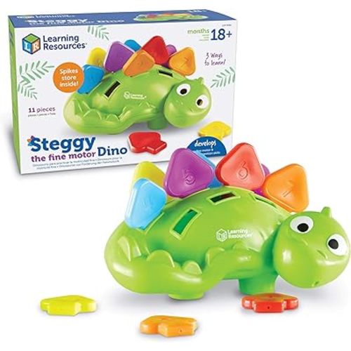 Learning Resources Steggy the Fine Motor Dino - 11 Pieces, Ages 18+ months Toddler Learning Toys, Fine Motor and Sensory Toy, Toddler Montessori Toys, Dino Toys, Preschool Toys