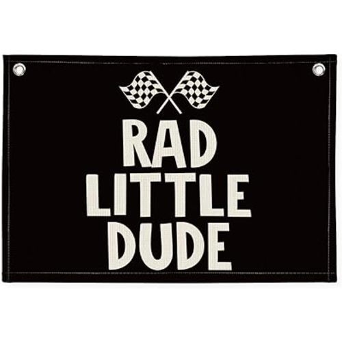 Race Car Room Decor for Boys, Kids Playroom Decor Rad Little Dude Black Canvas Banner Wall Hanging Banner Flag, Classroom Decorations