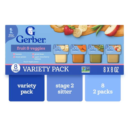 Gerber 2nd Foods Baby Food, Fruit & Veggies Puree Classics, Variety Pack, 4 oz Tub (16 Pack)