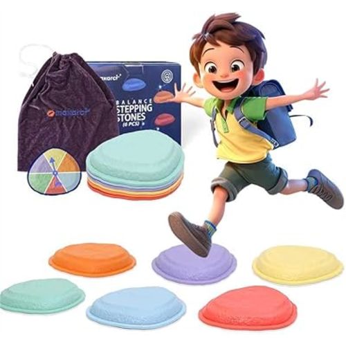 makarci Stepping Stones for Kids,6pcs Toddler Sensory Toys Kids Coordination & Motor Skills Play Indoor and Outdoor,Durable and Nonslip Rubber Rim Balance Stones for Kids Aged 3+, Obstacle Course