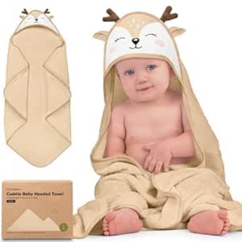 KeaBabies Hooded Baby Towel for Newborn, Baby Bath Towels (Deer, 35x35)