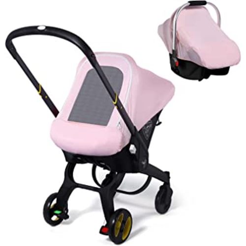 Baby Car Seat Cover, Original Carseat Covers with Adjustable Breathable Mesh Window & Pocket, Stretchy Infant Car Seat Canopy for Girls Boys, Kick-Proof Stroller Cover for All Seasons