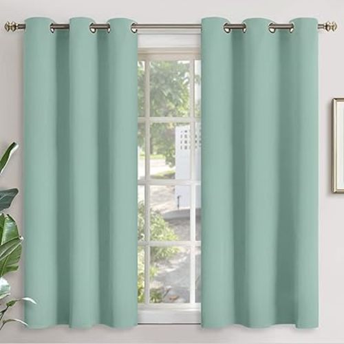 YoungsTex Sage Green Blackout Curtains 40 Inch Length for Kitchen Bedroom Window - Thermal Insulated Drapes with Grommet Room Darkening for Cafe Bathroom Basement, 2 Panels, 42 x 40 Inch