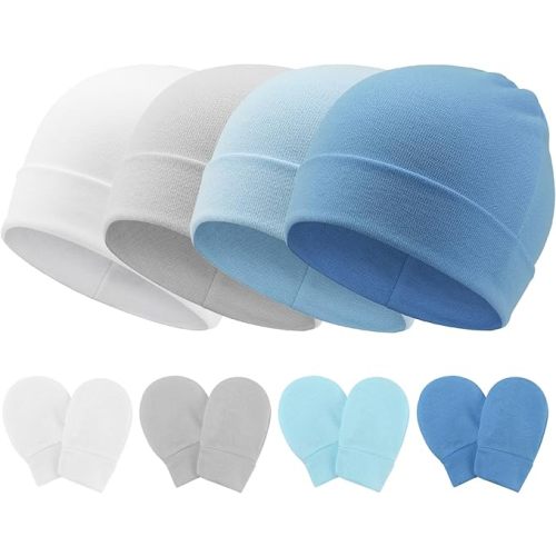 BQUBO Baby Hats and Mittens Infant Cotton Beanie Gloves No Scratch Set Newborn Hospital Hat for Boys Girls