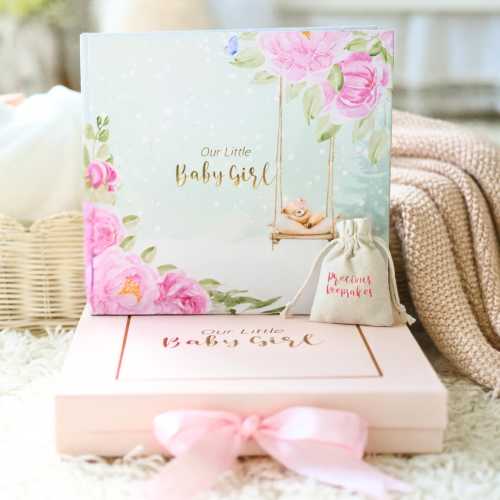 Luxury Baby Girl Memory Book Gift Set – Keepsake Giftbox, Watercolor Artwork, Pregnancy to First 5 Years, Baby Shower & Newborn Gift