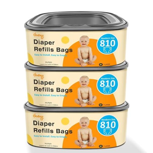 Jumbo Square Refill Compatible with Diaper Genie Classic,Compact and Select Pails,Odor Control & Durable,Holds Up to 810 Newborn Diapers,Plant Scented Disposal Bag Refills with Continuous Film（3 pack）