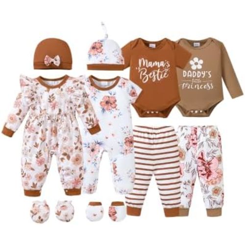 NZRVAWS Baby Girl Clothes Preemie Newborn Layette Essential Outfits Gift Infant Bodysuits Pants 12 Pieces 0-12 Months