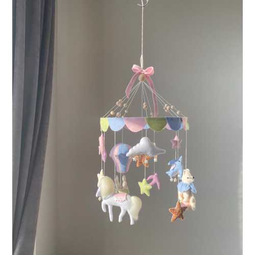 Handmade Carousel Crib Mobile, Pastel Nursery Decor, Vintage Handmade Carousel mobile, Baby Shower Giftt, newborn present, newmom gift.