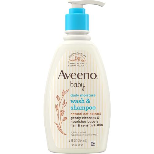 Aveeno Baby Daily Moisture Gentle Body Wash & Shampoo with Oat Extract, 2-in-1 Baby Bath Wash & Hair Shampoo, Tear- & Paraben-Free for Hair & Sensitive Skin, Lightly Scented, 12 fl. oz