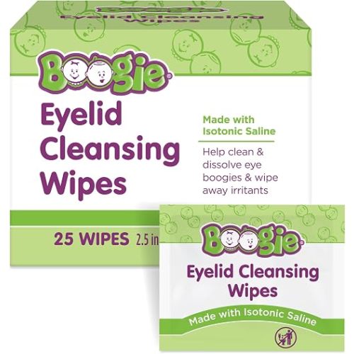 Boogie Eyelid Cleansing Wipes - 25 Count - Individually Wrapped Wet Wipes for Babies, Kids & Adults - Made with Natural Saline - Baby Essentials