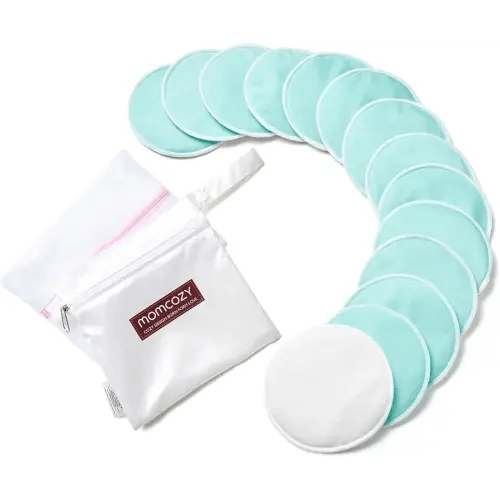Momcozy Reusable Breast Pads, Innovative Use of Absorbent Fabric & 4 Layers of Super Absorbent Core Washable Nursing Pads, Absorb Quickly and Leak-Proof, 14 Pack + Wet & Dry Separation Bag + Wash Bag