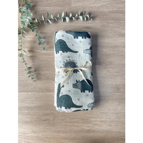 Large Dinosaur Swaddle, Muslin Swaddle with dinosaurs, large muslin cloth, cotton/bamboo swaddle blanket, baby wrap, large muslin blanket