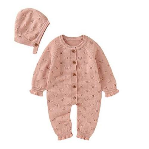 Baby Girls Eyelet Knit Romper with Bonnet