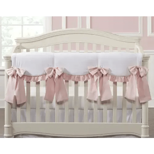All-White Scalloped Rail Cover Pink Ruffle + 4 Linen Bows – Liz and Roo