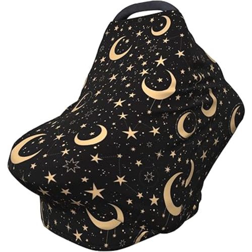 Moon and Star Black Baby Car Seat Canopy Cover Baby Stuff, Nursing Breastfeeding Covers Infant Carseat Cover for Boys and Girls Newborn Shower Gifts