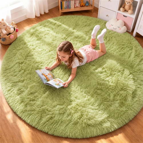 Sanmadrola Soft Indoor Area Rugs 4x4ft, Fuzzy Bedroom Living Room, Shaggy Kids Rugs, Non-Slip Shag Carpet