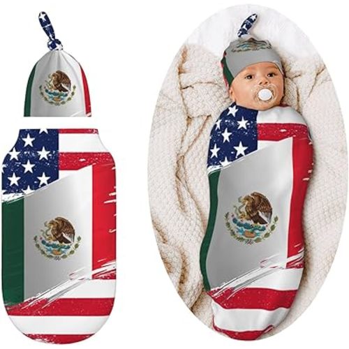 American Flag with Mexican Flag Swaddle Blankets Newborn Receiving Blanket Baby Swaddle Wrap Soft Sleeping Sack for Baby Girls Boys