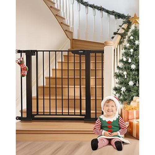 Mom's Choice Awards Winner-Cumbor 29.7"-40.6" Baby Gate for Stairs, Dog Gate for Doorways, Pressure Mounted Self Closing Pet Gates for Dogs Indoor, Durable Safety Child Gate with Easy Walk Thru Door