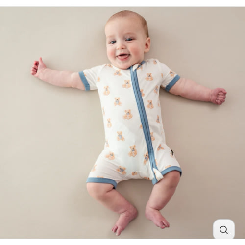 Zippered Shortall Romper in Teddy Bear